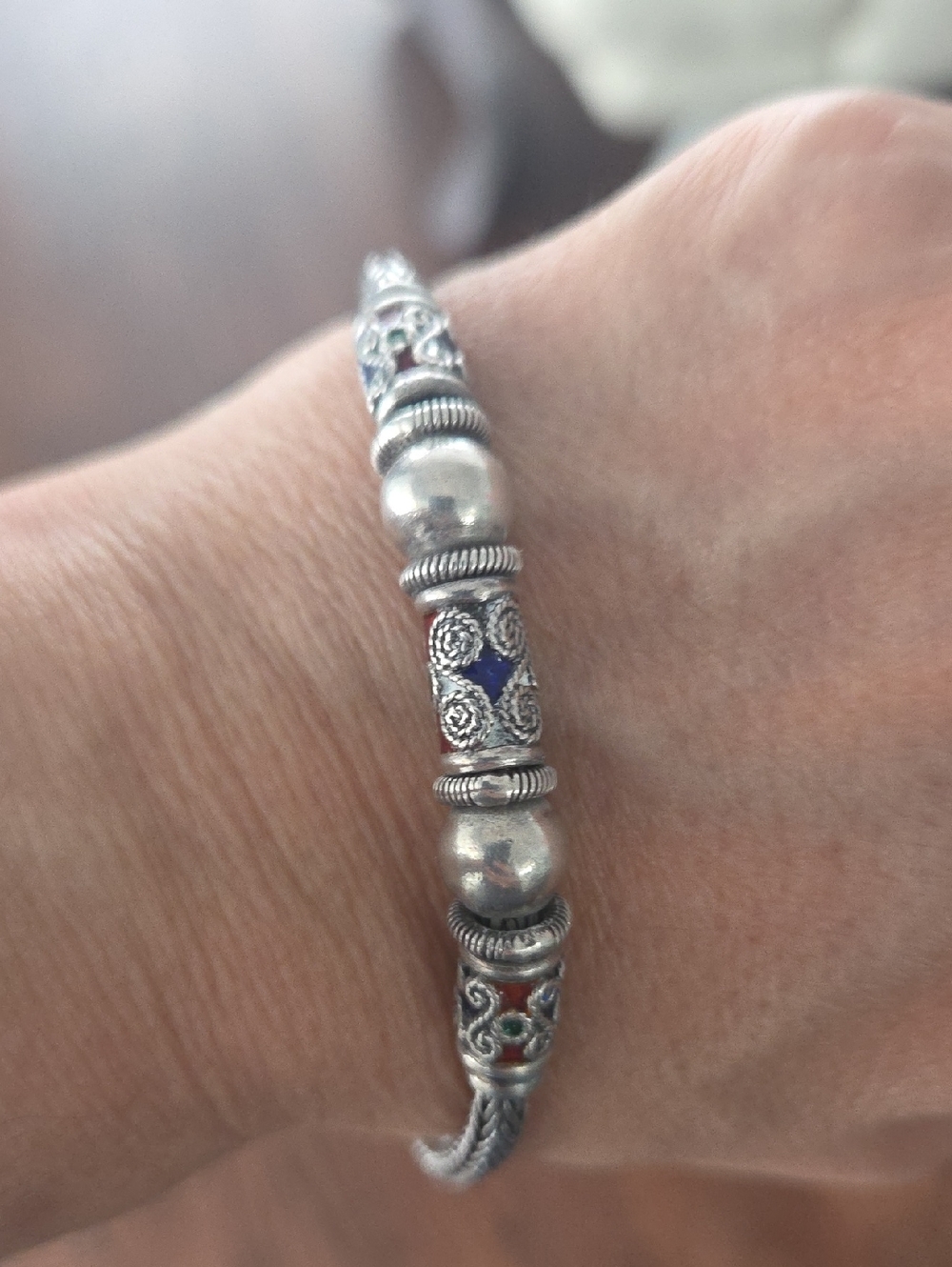 Sterling Silver Bracelet with Blue and Green Accents